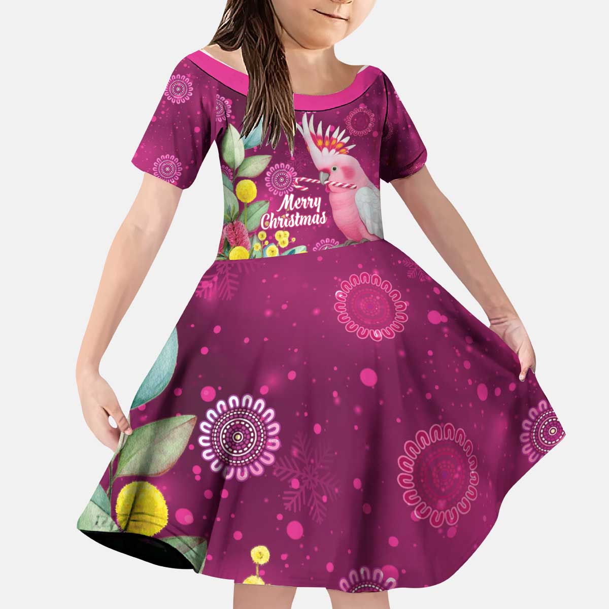 Australia Pink Cockatoo Christmas Kid Short Sleeve Dress Aussie Native Flowers Merry Xmas - Pink - Aussie Hoodie