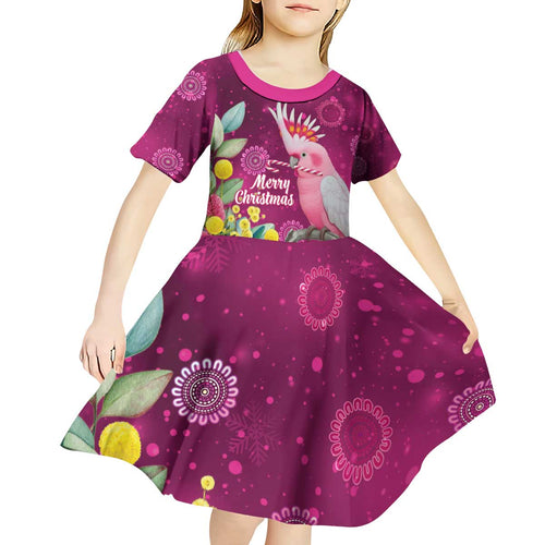 Australia Pink Cockatoo Christmas Kid Short Sleeve Dress Aussie Native Flowers Merry Xmas - Pink - Aussie Hoodie