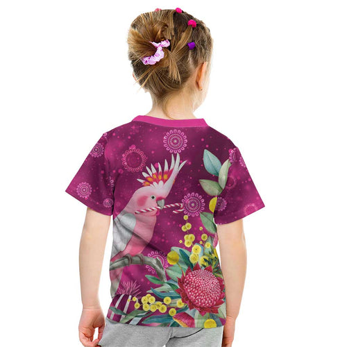 Australia Pink Cockatoo Christmas Kid T Shirt Aussie Native Flowers Merry Xmas - Pink - Aussie Hoodie