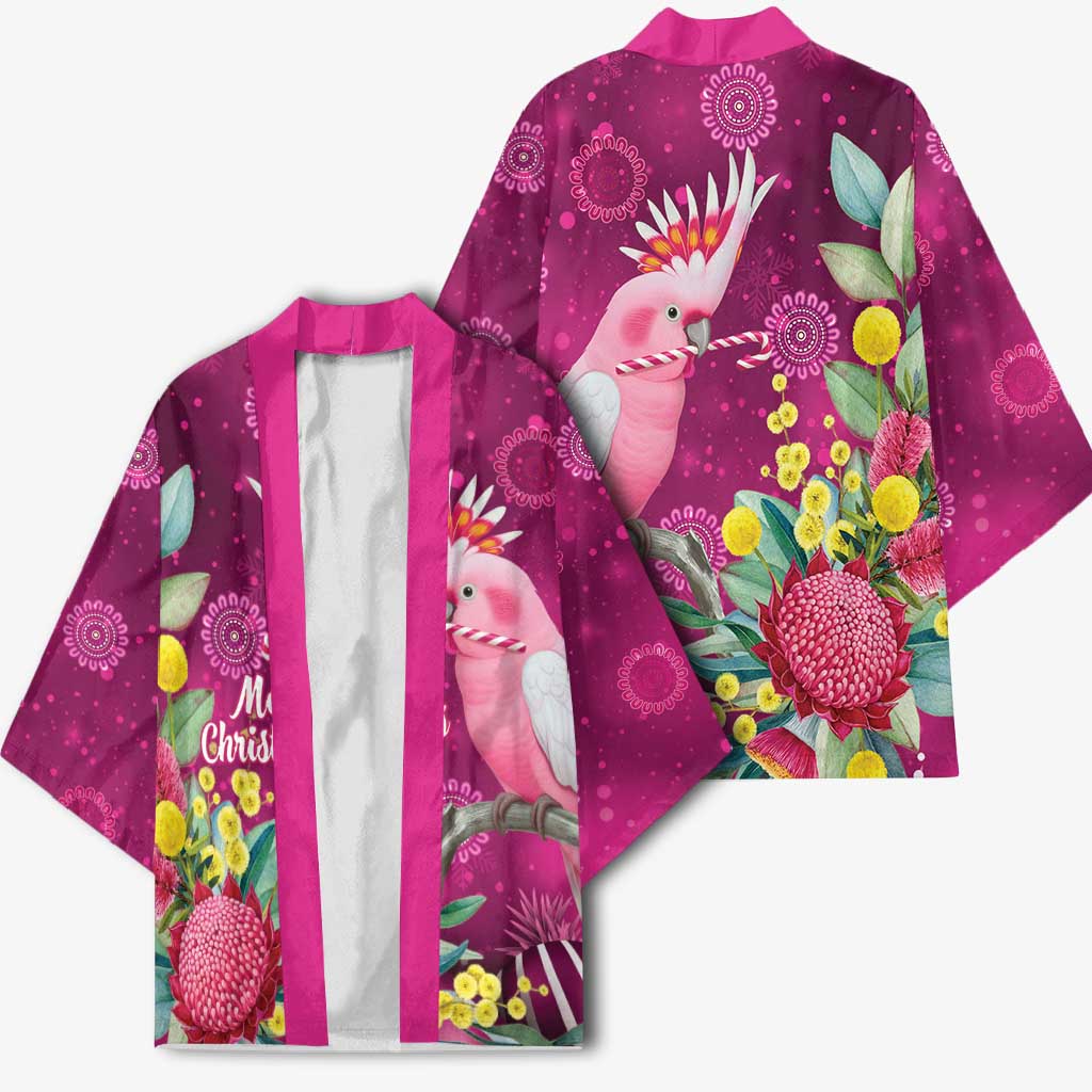 Australia Pink Cockatoo Christmas Kimono Aussie Native Flowers Merry Xmas - Pink - Aussie Hoodie