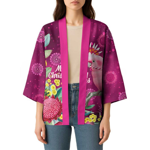 Australia Pink Cockatoo Christmas Kimono Aussie Native Flowers Merry Xmas - Pink - Aussie Hoodie