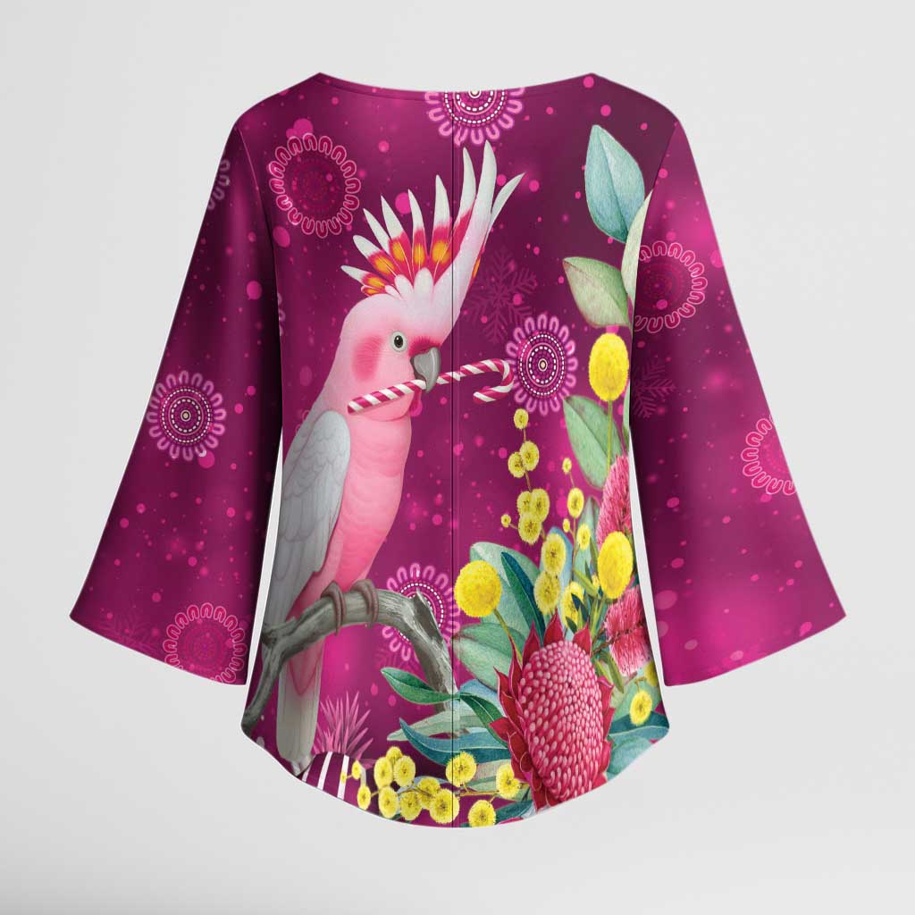 Australia Pink Cockatoo Christmas Kimono Sleeve Blouse Aussie Native Flowers Merry Xmas - Pink - Aussie Hoodie