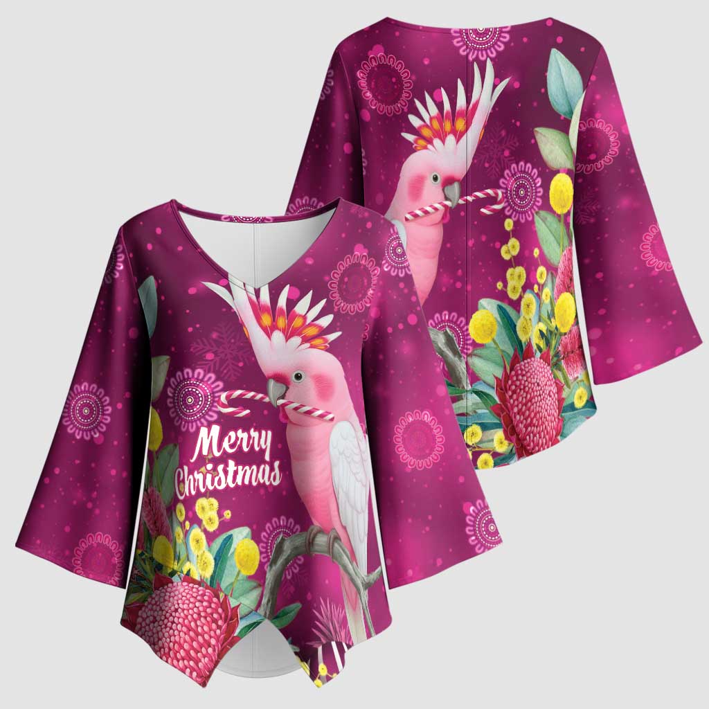 Australia Pink Cockatoo Christmas Kimono Sleeve Blouse Aussie Native Flowers Merry Xmas - Pink - Aussie Hoodie