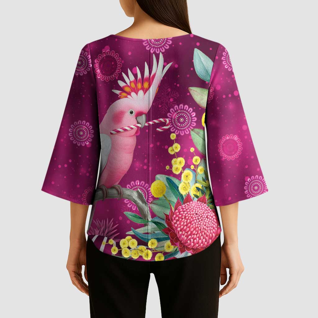 Australia Pink Cockatoo Christmas Kimono Sleeve Blouse Aussie Native Flowers Merry Xmas - Pink - Aussie Hoodie