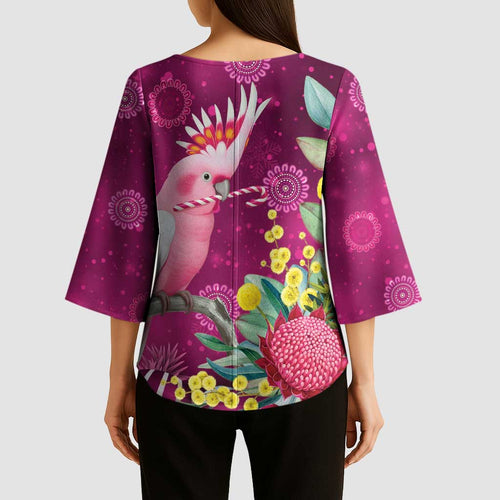Australia Pink Cockatoo Christmas Kimono Sleeve Blouse Aussie Native Flowers Merry Xmas - Pink - Aussie Hoodie