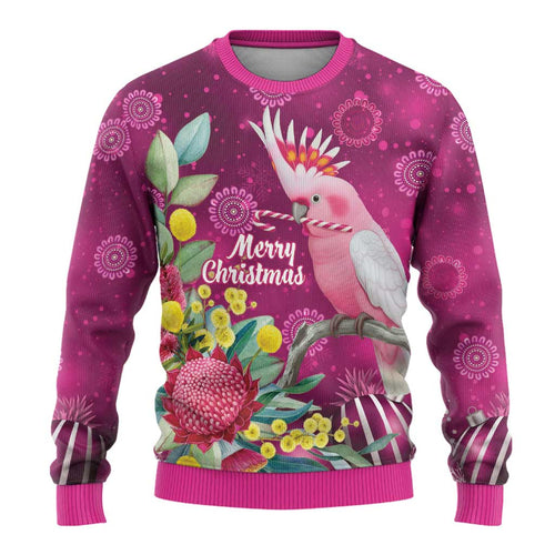 Australia Pink Cockatoo Christmas Ugly Christmas Sweater Aussie Native Flowers Merry Xmas - Pink - Aussie Hoodie