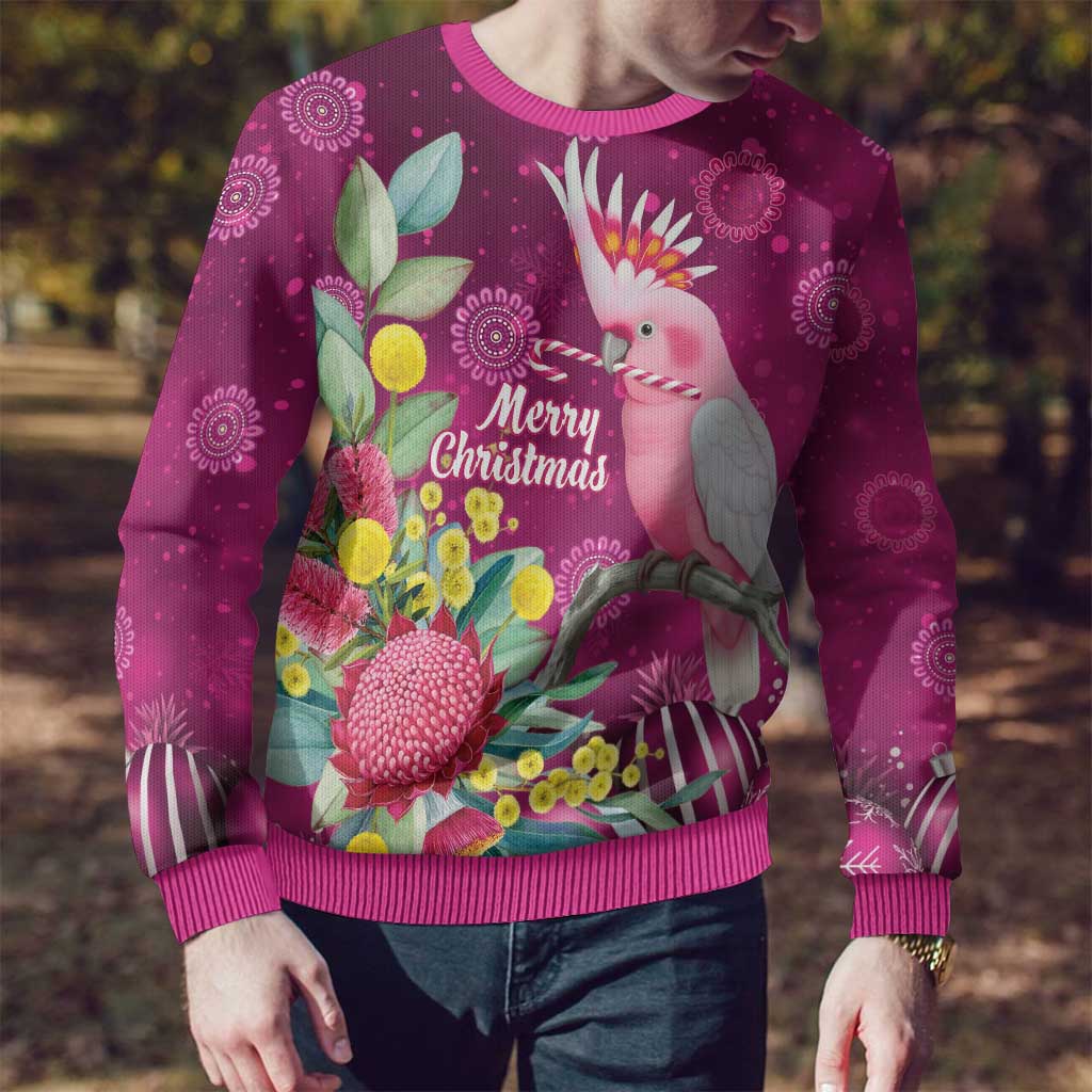 Australia Pink Cockatoo Christmas Ugly Christmas Sweater Aussie Native Flowers Merry Xmas - Pink - Aussie Hoodie