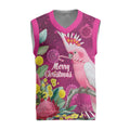 Australia Pink Cockatoo Christmas Knitted V-Neck Vest Aussie Native Flowers Merry Xmas - Pink - Aussie Hoodie