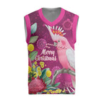 Australia Pink Cockatoo Christmas Knitted V-Neck Vest Aussie Native Flowers Merry Xmas - Pink - Aussie Hoodie