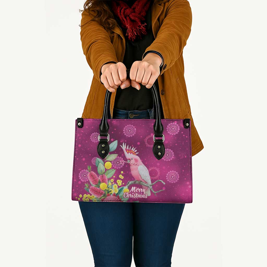 Australia Pink Cockatoo Christmas Leather Bag Aussie Native Flowers Merry Xmas - Pink - Aussie Hoodie