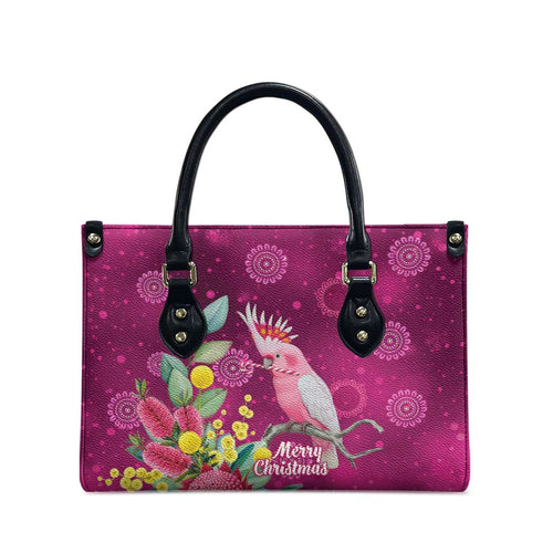 Australia Pink Cockatoo Christmas Leather Bag Aussie Native Flowers Merry Xmas - Pink - Aussie Hoodie
