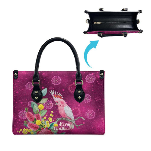 Australia Pink Cockatoo Christmas Leather Bag Aussie Native Flowers Merry Xmas - Pink - Aussie Hoodie