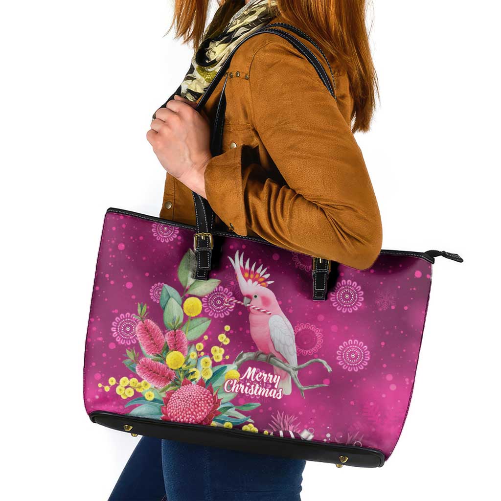 Australia Pink Cockatoo Christmas Leather Tote Bag Aussie Native Flowers Merry Xmas - Pink - Aussie Hoodie