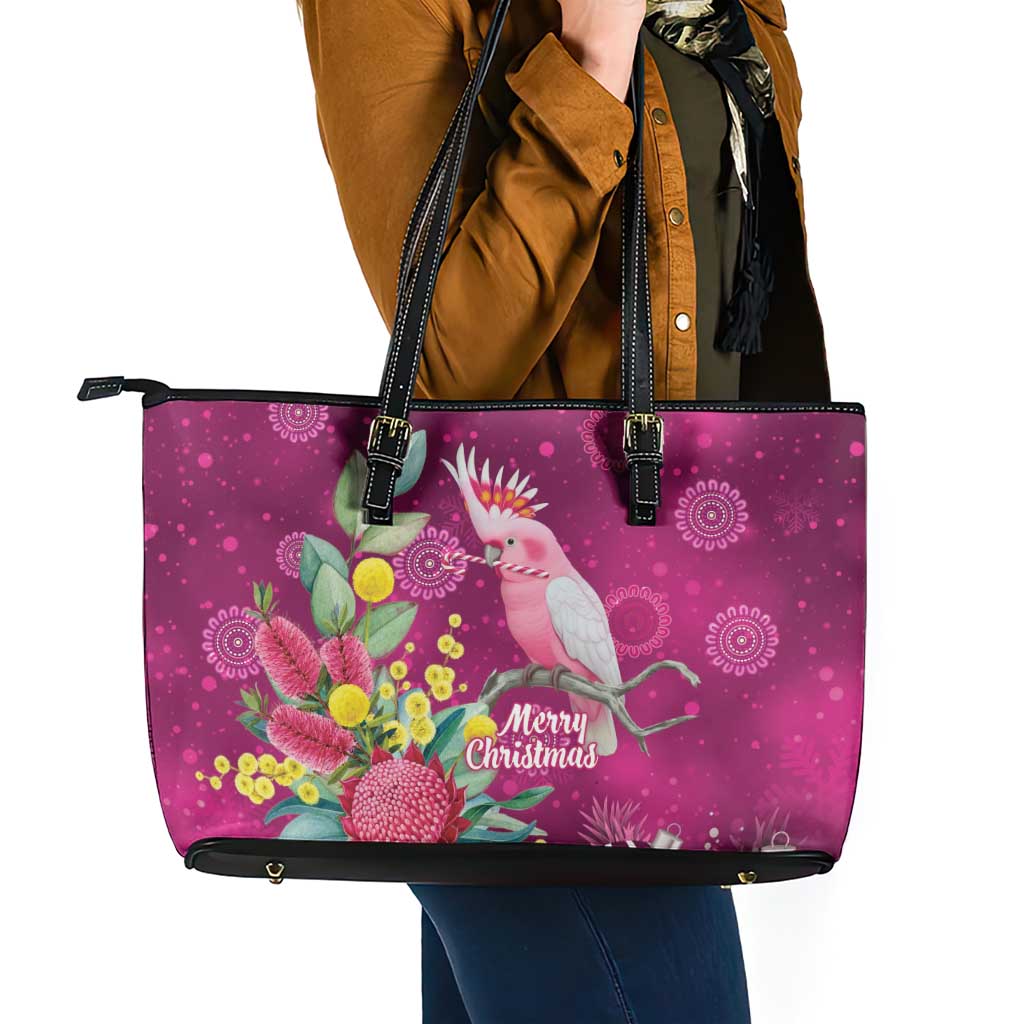 Australia Pink Cockatoo Christmas Leather Tote Bag Aussie Native Flowers Merry Xmas - Pink - Aussie Hoodie