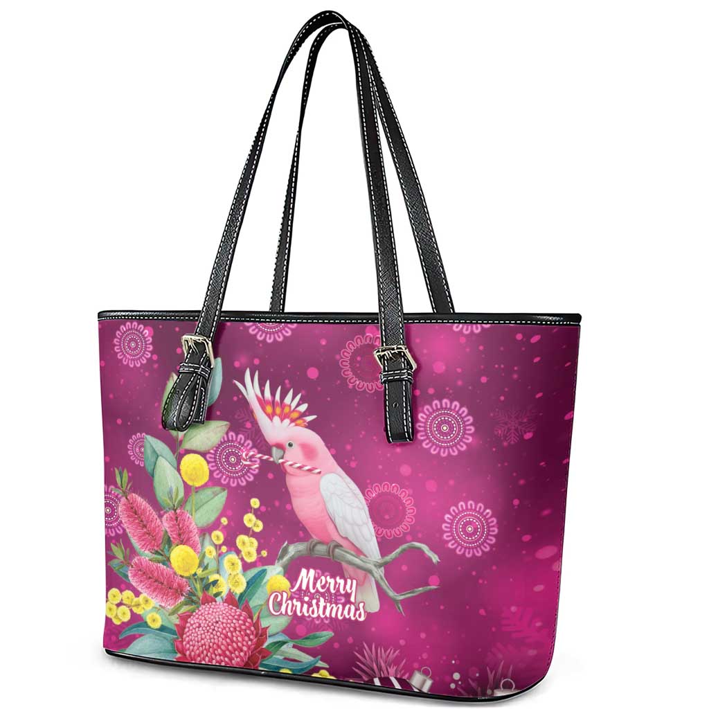 Australia Pink Cockatoo Christmas Leather Tote Bag Aussie Native Flowers Merry Xmas - Pink - Aussie Hoodie