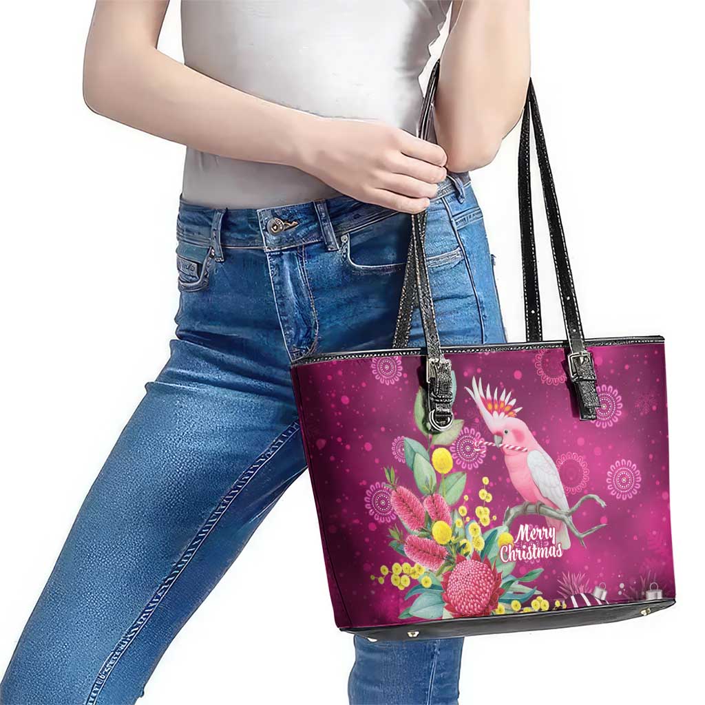 Australia Pink Cockatoo Christmas Leather Tote Bag Aussie Native Flowers Merry Xmas - Pink - Aussie Hoodie