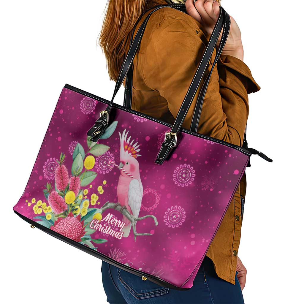 Australia Pink Cockatoo Christmas Leather Tote Bag Aussie Native Flowers Merry Xmas - Pink - Aussie Hoodie