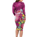 Australia Pink Cockatoo Christmas Long Sleeve Bodycon Dress Aussie Native Flowers Merry Xmas - Pink - Aussie Hoodie