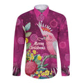 Australia Pink Cockatoo Christmas Long Sleeve Button Shirt Aussie Native Flowers Merry Xmas - Pink - Aussie Hoodie