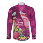 Australia Pink Cockatoo Christmas Long Sleeve Button Shirt Aussie Native Flowers Merry Xmas - Pink - Aussie Hoodie