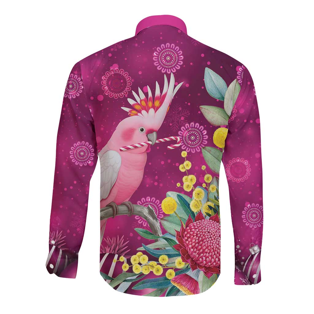 Australia Pink Cockatoo Christmas Long Sleeve Button Shirt Aussie Native Flowers Merry Xmas - Pink - Aussie Hoodie
