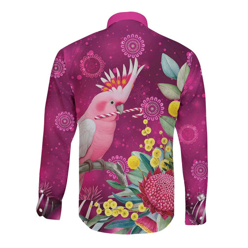 Australia Pink Cockatoo Christmas Long Sleeve Button Shirt Aussie Native Flowers Merry Xmas - Pink - Aussie Hoodie