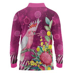 Australia Pink Cockatoo Christmas Long Sleeve Polo Shirt Aussie Native Flowers Merry Xmas - Pink - Aussie Hoodie