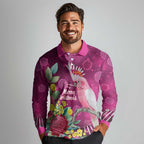 Australia Pink Cockatoo Christmas Long Sleeve Polo Shirt Aussie Native Flowers Merry Xmas - Pink - Aussie Hoodie