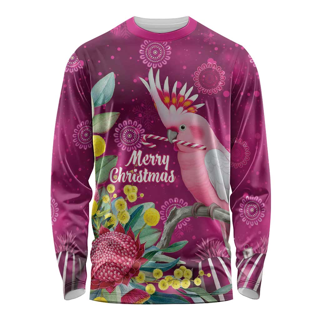Australia Pink Cockatoo Christmas Long Sleeve Shirt Aussie Native Flowers Merry Xmas - Pink - Aussie Hoodie