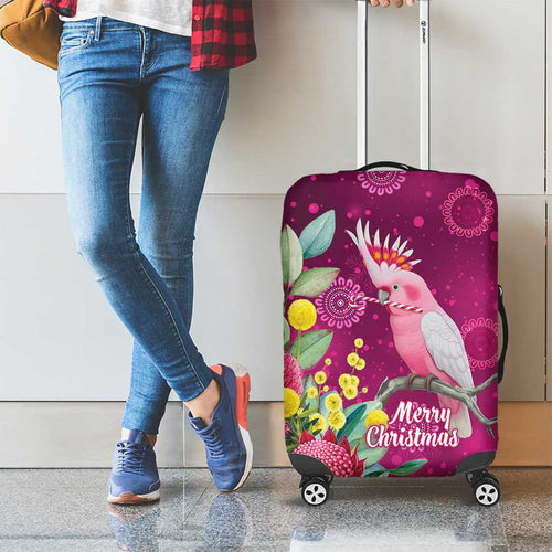 Australia Pink Cockatoo Christmas Luggage Cover Aussie Native Flowers Merry Xmas - Pink - Aussie Hoodie