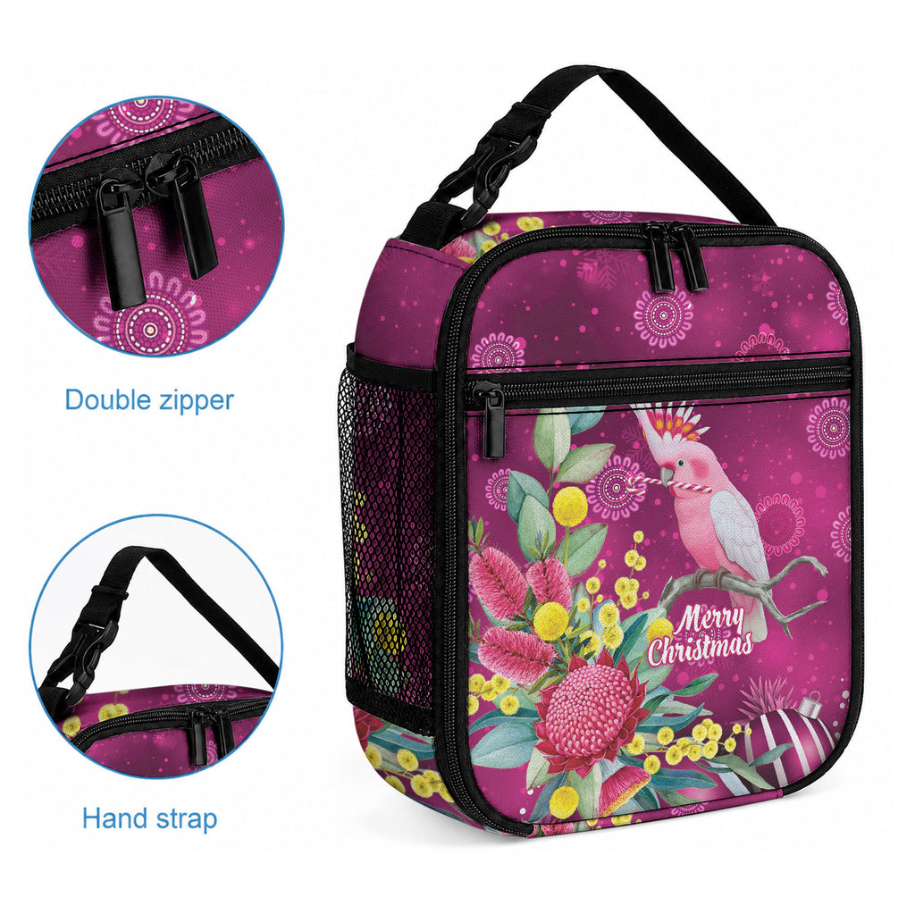 Australia Pink Cockatoo Christmas Lunch Bag Aussie Native Flowers Merry Xmas - Pink