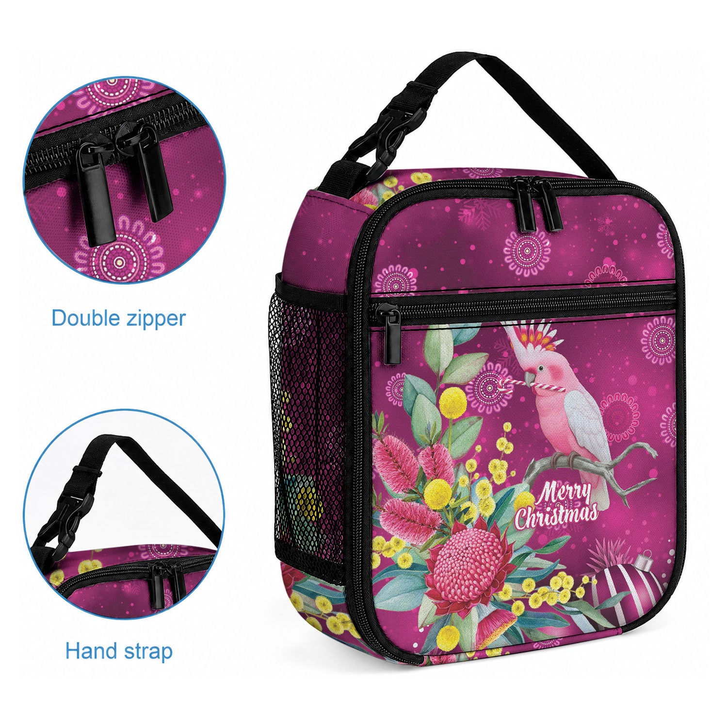 Australia Pink Cockatoo Christmas Lunch Bag Aussie Native Flowers Merry Xmas - Pink