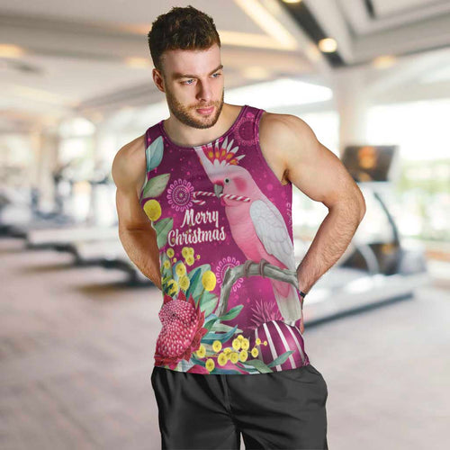 Australia Pink Cockatoo Christmas Men Tank Top Aussie Native Flowers Merry Xmas - Pink - Aussie Hoodie