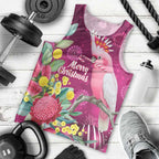 Australia Pink Cockatoo Christmas Men Tank Top Aussie Native Flowers Merry Xmas - Pink - Aussie Hoodie