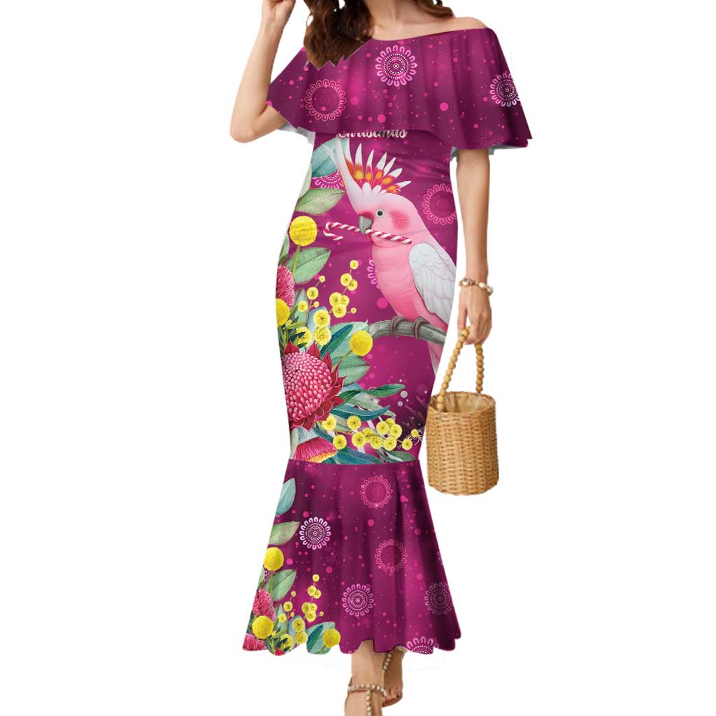 Australia Pink Cockatoo Christmas Mermaid Dress Aussie Native Flowers Merry Xmas - Pink - Aussie Hoodie