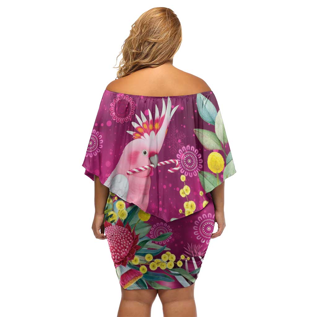 Australia Pink Cockatoo Christmas Off Shoulder Short Dress Aussie Native Flowers Merry Xmas - Pink - Aussie Hoodie