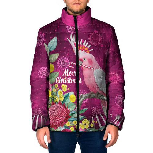 Australia Pink Cockatoo Christmas Padded Jacket Aussie Native Flowers Merry Xmas - Pink - Aussie Hoodie