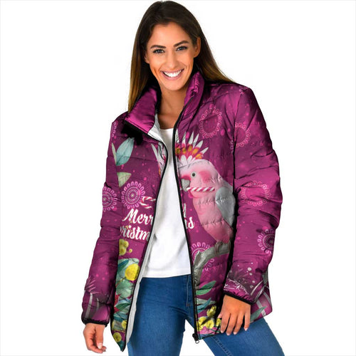 Australia Pink Cockatoo Christmas Padded Jacket Aussie Native Flowers Merry Xmas - Pink - Aussie Hoodie