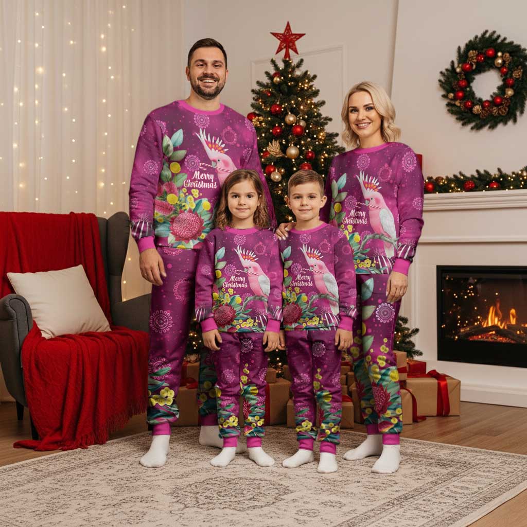 Australia Pink Cockatoo Christmas Pajama Set Aussie Native Flowers Merry Xmas - Pink - Aussie Hoodie