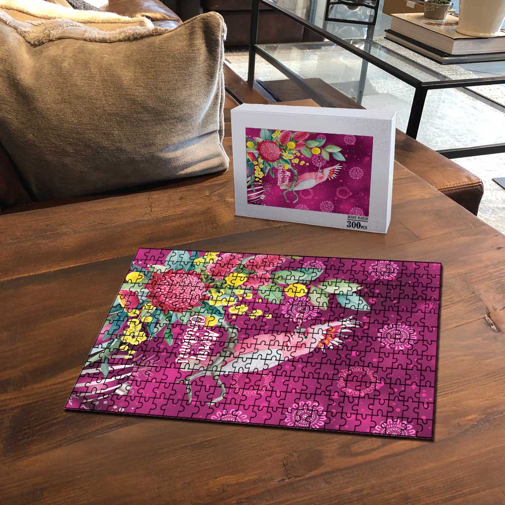 Australia Pink Cockatoo Christmas Puzzle Aussie Native Flowers Merry Xmas - Pink - Aussie Hoodie