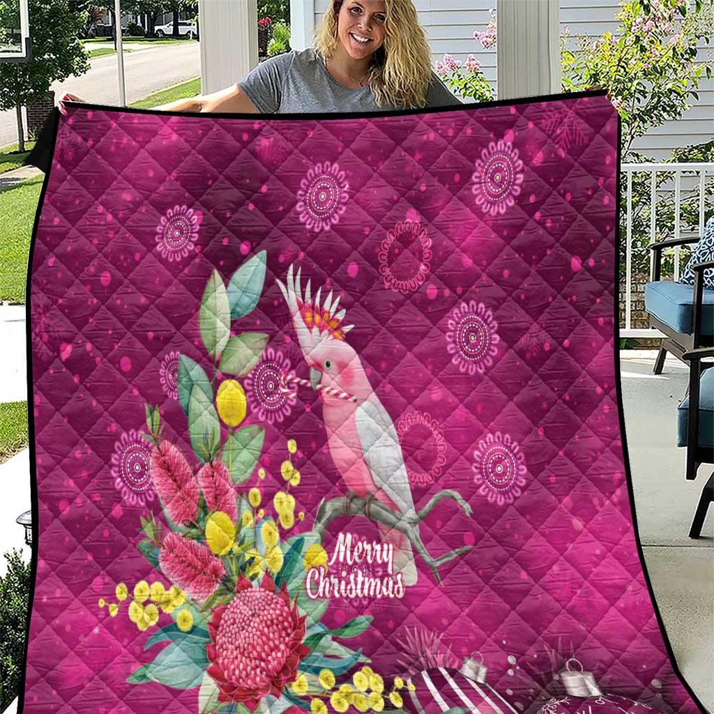 Australia Pink Cockatoo Christmas Quilt Aussie Native Flowers Merry Xmas - Pink - Aussie Hoodie