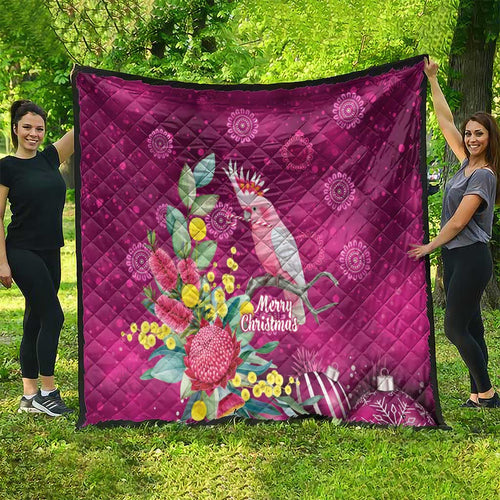 Australia Pink Cockatoo Christmas Quilt Aussie Native Flowers Merry Xmas - Pink - Aussie Hoodie