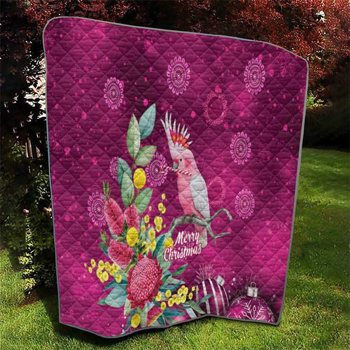 Australia Pink Cockatoo Christmas Quilt Aussie Native Flowers Merry Xmas - Pink - Aussie Hoodie