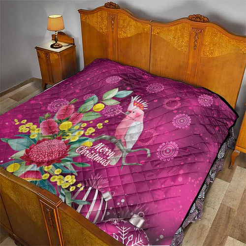 Australia Pink Cockatoo Christmas Quilt Aussie Native Flowers Merry Xmas - Pink - Aussie Hoodie