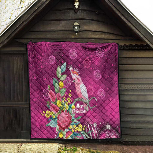 Australia Pink Cockatoo Christmas Quilt Aussie Native Flowers Merry Xmas - Pink - Aussie Hoodie