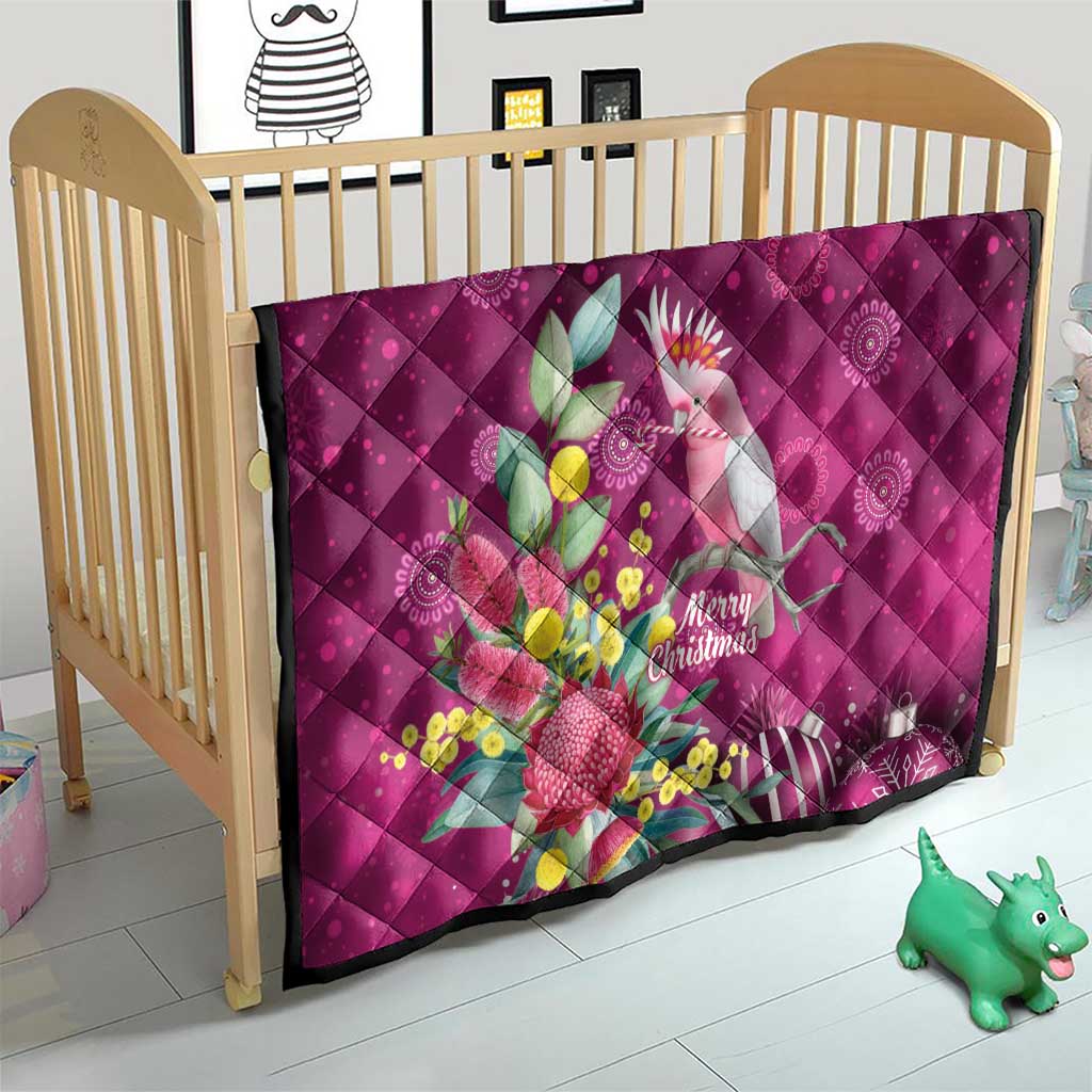 Australia Pink Cockatoo Christmas Quilt Aussie Native Flowers Merry Xmas - Pink - Aussie Hoodie