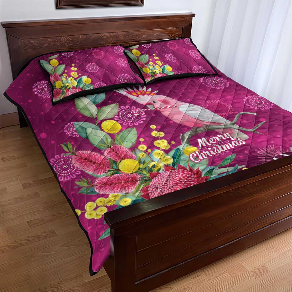 Australia Pink Cockatoo Christmas Quilt Bed Set Aussie Native Flowers Merry Xmas - Pink - Aussie Hoodie