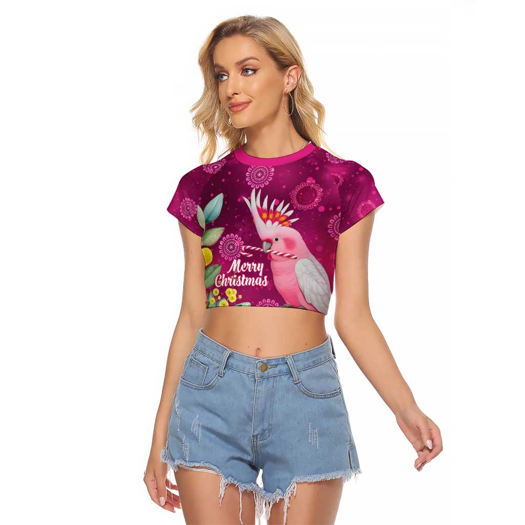 Australia Pink Cockatoo Christmas Raglan Cropped T Shirt Aussie Native Flowers Merry Xmas - Pink - Aussie Hoodie