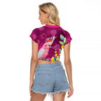 Australia Pink Cockatoo Christmas Raglan Cropped T Shirt Aussie Native Flowers Merry Xmas - Pink - Aussie Hoodie