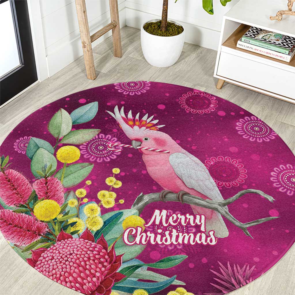 Australia Pink Cockatoo Christmas Round Carpet Aussie Native Flowers Merry Xmas - Pink - Aussie Hoodie